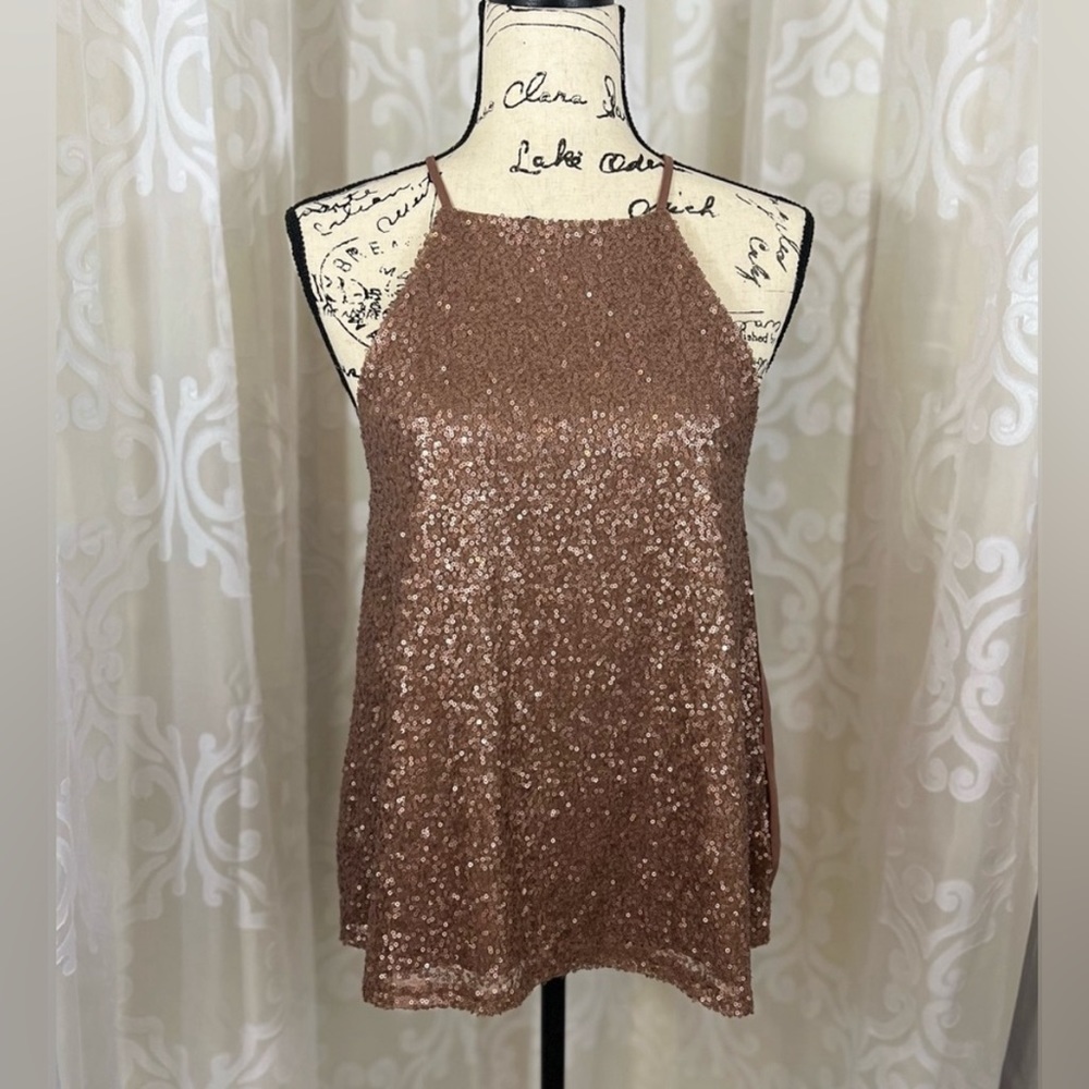 Coco + Jaimeson Halter Neckline Sequins Tank Top